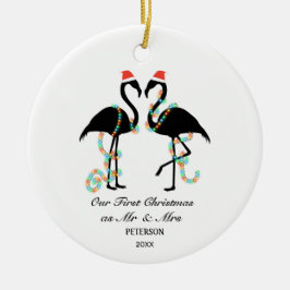 Elegante Flamingo Erstes Verheiratetes Foto Keramik Ornament