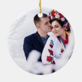 Elegante Flamingo Erstes Verheiratetes Foto Keramik Ornament (Hinten)