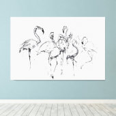 Elegante Flamingo Flock Sketch - Premium Leinwanddruck (Insitu (Holzboden))