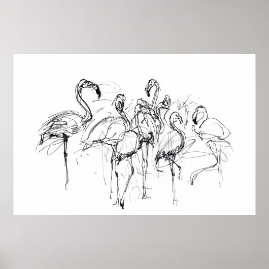 Elegante Flamingo Flock Sketch - Premium Poster (Vorne)