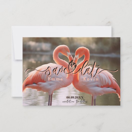 Elegante Flamingo-Liebe Save the Date Vorlage (Vorderseite)