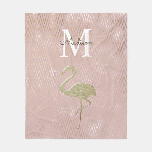 Elegante Flamingo Monogram Rose Gold Fleecedecke (Vorderseite)