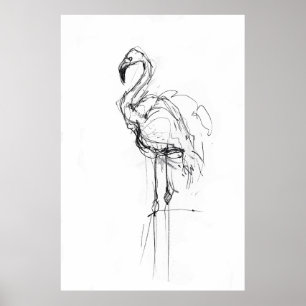 Elegante Flamingo Portrait Sketch - Premium Poster