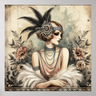 Elegante Flapper-Dame aus den 1920er Jahren Poster