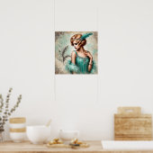 Elegante Flapper Lady in einem Türkiskleid der 20e Poster (Küche)