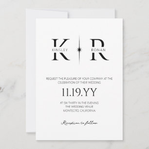 Elegante Flare-Monogramm-Hochzeit Einladung