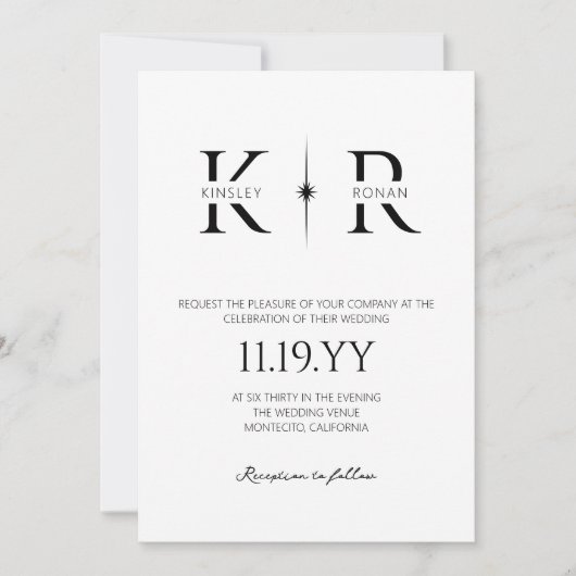 Elegante Flare-Monogramm-Hochzeit Einladung (Vorderseite)