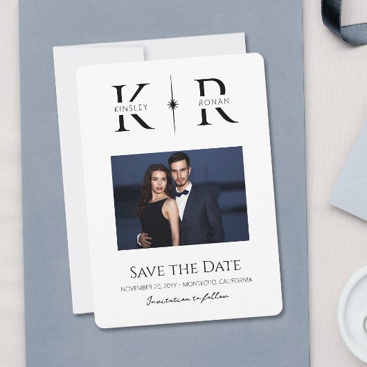 Elegante Flare-Monogramm-Hochzeit 'Save the Date'