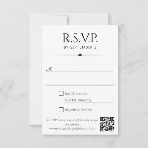 Elegante Flare Schwarz Weiß QR-Code Hochzeit RSVP Karte