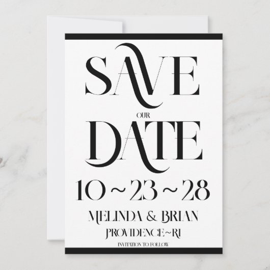 Elegante Flare Typografie Schwarz-Weiß Save The Date (Vorderseite)