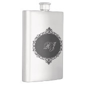 Elegante Flasche Schwarz Silber Monogramm Flachmann (Rechts)