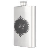 Elegante Flasche Schwarz Silber Monogramm Flachmann (Links)