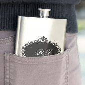 Elegante Flasche Schwarz Silber Monogramm Flachmann (Beispiel)