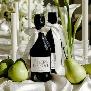 Elegante Flaschen für die Hochzeit in Schwarz-Weiß Schaumweinetikett