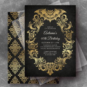 Elegante Fledermaus-Gold-Halloween-Geburtstag Einladung