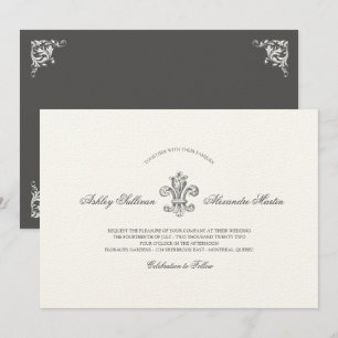 Elegante Fleur de Lis Hochzeits-Kombination Einladung