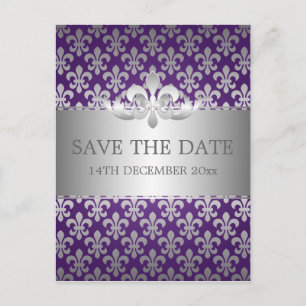 Elegante Fleur De Lis Lila Save The Date Ankündigungspostkarte
