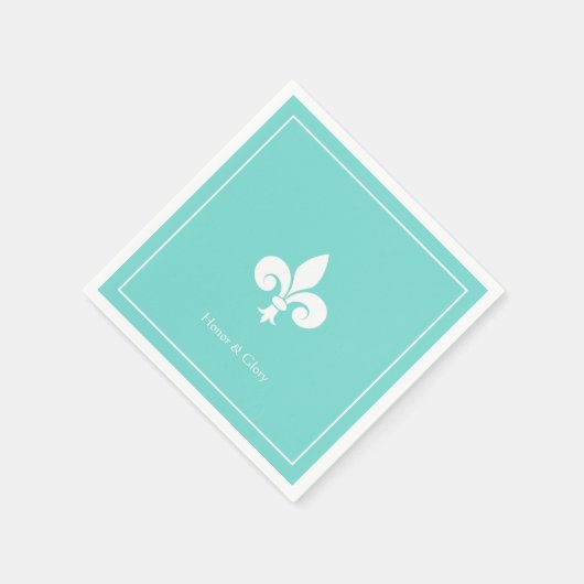 Elegante Fleur-de-lis oder Lily-Blume auf Aquamari Serviette (Ecke)