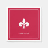 Elegante Fleur-de-lis oder Lily-Blume auf Burgund Serviette (Vorderseite)
