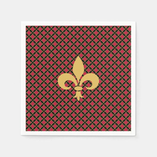 Elegante Fleur-de-lis oder Lily-Blume auf Schwarz Serviette (Vorderseite)