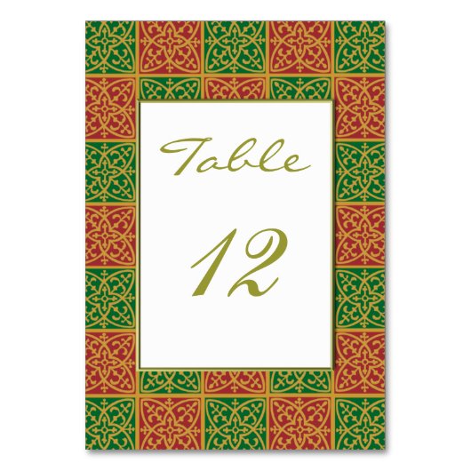 Elegante Fleur-de-lis Red Green Custom Table Card Tischnummer (Rückseite)