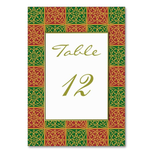 Elegante Fleur-de-lis Red Green Custom Table Card Tischnummer (Vorderseite)