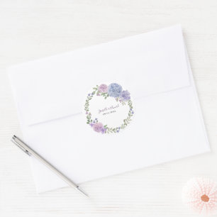 Elegante Flieder Blaue Wasserfarbe Florale Hochzei Runder Aufkleber