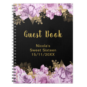 Elegante Flieder- und Goldblumen Sweet Sixteen Notizblock