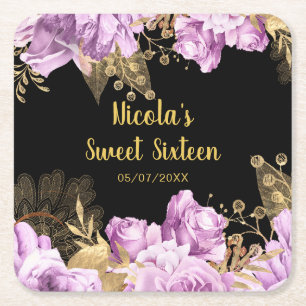 Elegante Flieder- und Goldblumen Sweet Sixteen Rechteckiger Pappuntersetzer