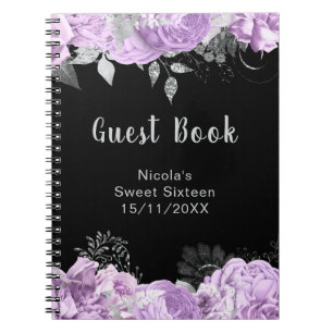 Elegante Flieder- und Silberblumen Sweet Sixteen Notizblock