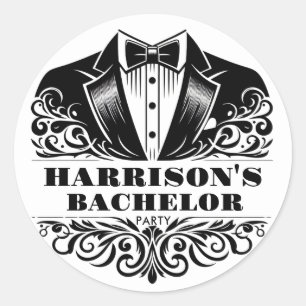 Elegante Fliege Tuxedo Junggeselle/Geburtstag Runder Aufkleber