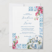 Elegante Fliesen mit floraler Wasserfarbe | Hochze Einladung (Vorderseite)