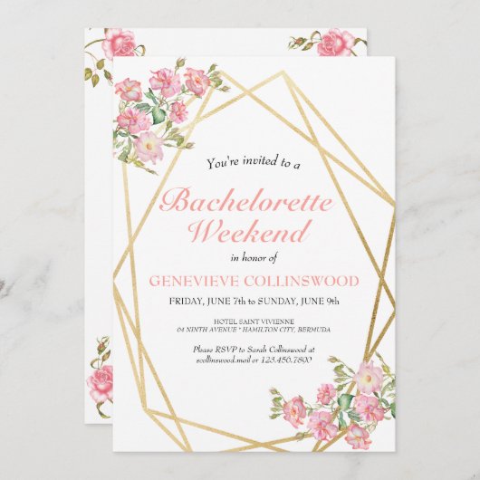 Elegante Flora Bachelorette Wochenende Einladung (Vorne/Hinten)