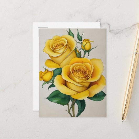 Elegante Flora Gelbe Rose Postkarte (Vorderseite/Rückseite Beispiel)