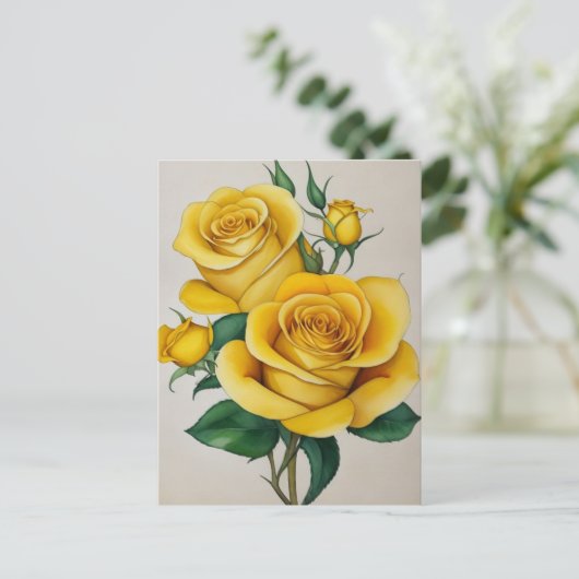 Elegante Flora Gelbe Rose Postkarte (Stehend Vorderseite)