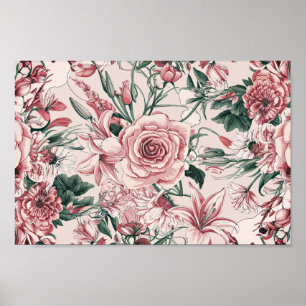 Elegante Flora mit Rose, Lilien und Chrysanthem Poster