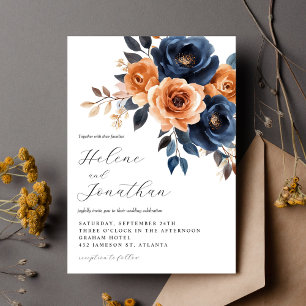 Elegante Flora Navy Blauer Teatro Sociale Bellinzo Einladung