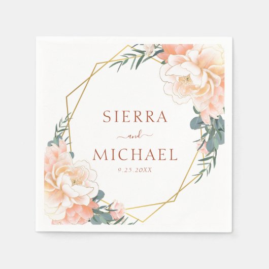 Elegante Flora Peach Serviette (Vorderseite)