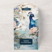 Elegante Flora Peacock Chinoiserie Hochzeit All In One Einladung (Außenbereich)