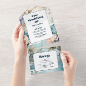 Elegante Flora Peacock Chinoiserie Hochzeit All In One Einladung (Abreißen)