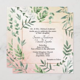 Elegante Flora und Fauna Touch Peach Wedding Einladung