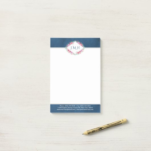 Elegante Flora und Navy Personal oder Business Post-it Klebezettel (Auf Schreibtisch)