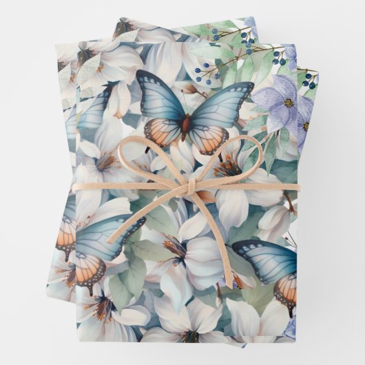 Elegante Flora und Schmetterlinge Geschenkpapier Set (Beispiel)