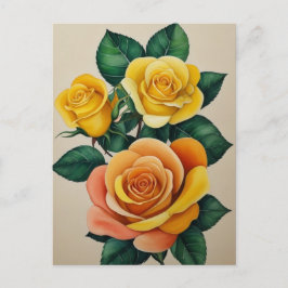 Elegante Flora Watercolor Gelbe Rosen Postkarte