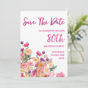 Elegante Floral 80. Geburtstagsparty Flat Card Save The Date