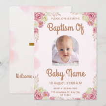 Elegante floral Aquarell-Rosa religiöse Taufe