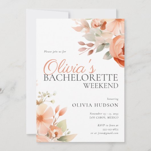 Elegante Floral Bachelorette Wochenende Einladung (Vorderseite)