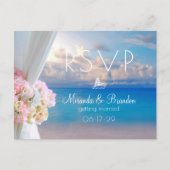 Elegante Floral Beach Summer Sunset Wedding RSVP Ankündigungspostkarte (Vorderseite)