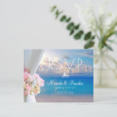Elegante Floral Beach Summer Sunset Wedding RSVP Ankündigungspostkarte (Stehend Vorderseite)