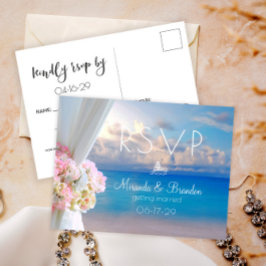 Elegante Floral Beach Summer Sunset Wedding RSVP Ankündigungspostkarte